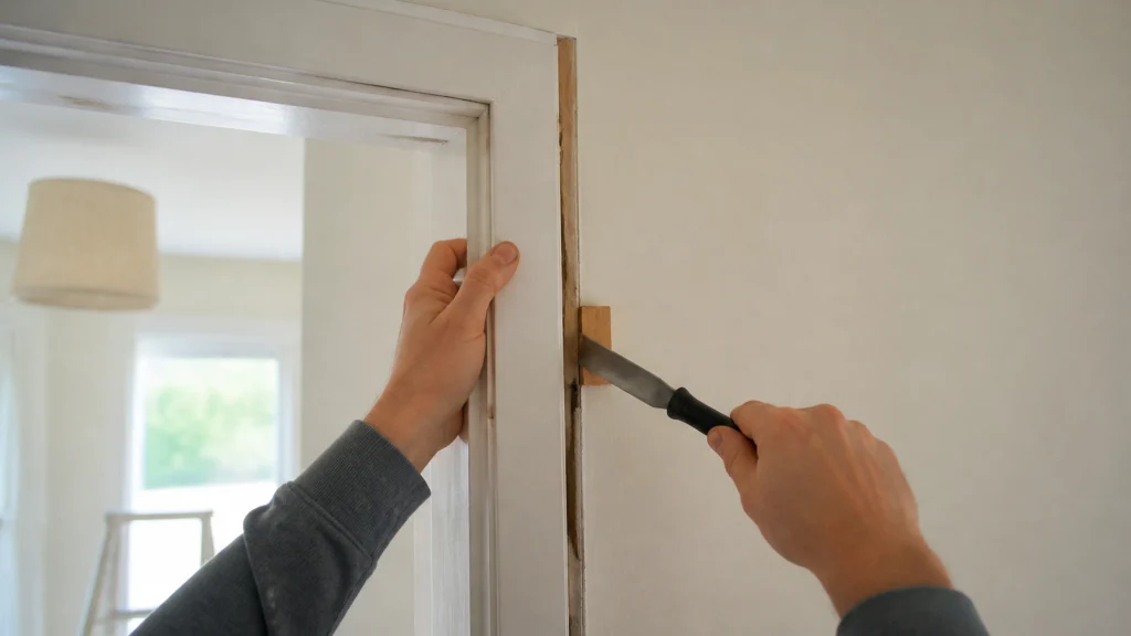 Illustration éditoriale pour l’article « Comment enlever un encadrement de porte sans abîmer le mur »