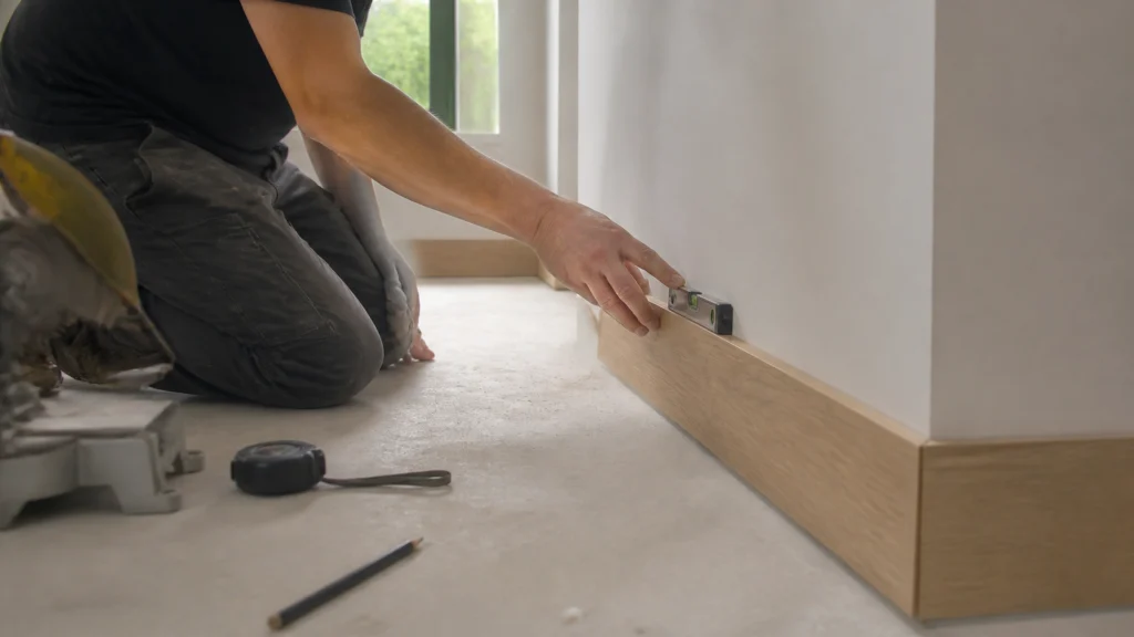 Illustration éditoriale pour l’article « Comment poser des plinthes en bois sur du placo avec succès »