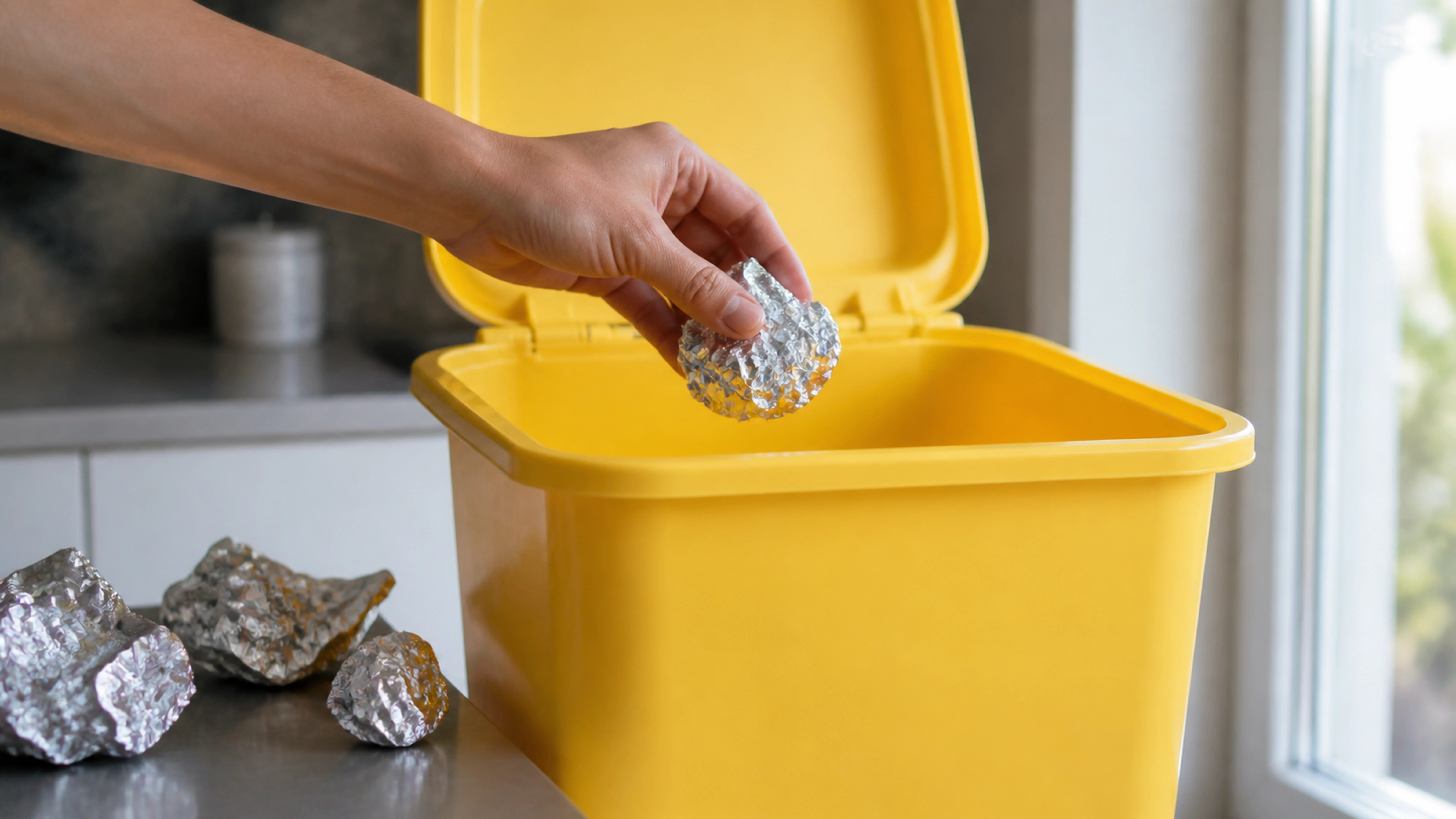 Illustration éditoriale pour l’article « Tout savoir sur le recyclage papier alu dans le bac jaune »